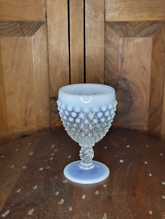 Opalescent Hobnail Goblet - Blue White Opal Glass - Picture 4 of 10
